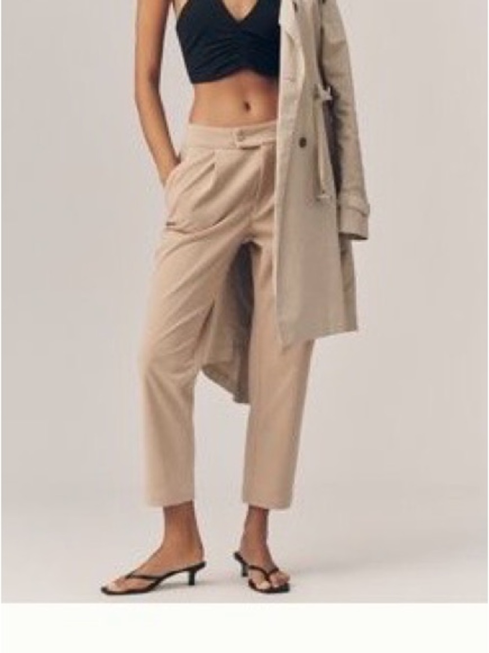 Varley Cohen Cropped Beige Tapered Pants Small